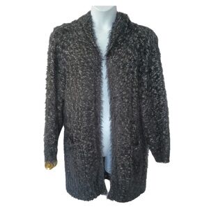 Womens Express Oversized Fuzzy‎ Eyelash Knit Hooded Cardigan Sweater Black Sz M